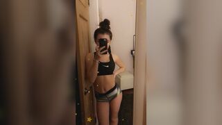 Gorgeous Slim Teen With Black Sport Bra Mirror Selfie Video