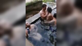 Moaning Babe Gets Gangbang In a Pool Video