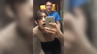 Amazing girlfriend fucked in the hallway while her parents watch tv