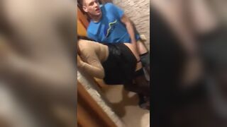 Amazing girlfriend fucked in the hallway while her parents watch tv