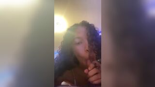 Curly Hair Ebony Giving Deep Sloppy Blowjob to a Guy Video