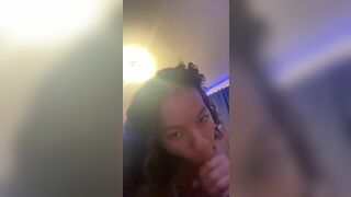 Curly Hair Ebony Giving Deep Sloppy Blowjob to a Guy Video