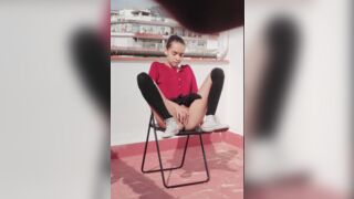 Hari De Lopo Rooftop pussy play and blowjob - Naughty slut