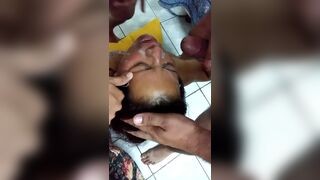 4 Indian men filled the face of a desi woman with their semen
 Indian Video