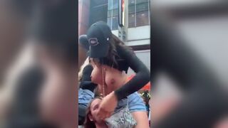 Gorgeous teen gets her big tits out in public and gets groped