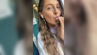 Gorgeous killing time on the train masturbating