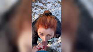 Isla Moon Red head Babe Blows Her Boyfriend Cock Hard in the woods outside