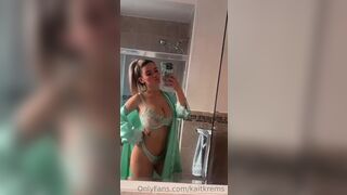 Kaitlyn Krems Teasing in a Green Lingerie Bathroom Onlyfans Video