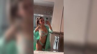 Kaitlyn Krems Teasing in a Green Lingerie Bathroom Onlyfans Video