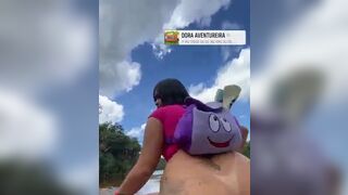 Miaumiaucaralho Naughty Asian in Dora Cosplay Bouncing on a Cock at Outdoor Video