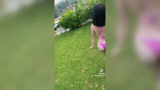 Crislainechan Teen Girl Exposed Her Booty While Wearing Bikini at Outdoor Tiktok Video