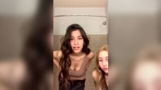 Gorgeous sexy group of girls teasing on the toilet