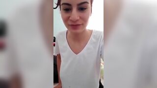 Gorgeous turkish girl with huge nipples wets her shirt